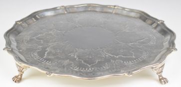 Goldsmiths & SIlversmiths Company Victorian hallmarked silver salver with beaded shaped edge and