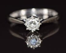 An 18ct white gold ring set with a round cut diamond of approximately 0.18ct, 2.5g, size M