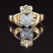A 10k gold Claddagh ring set with diamonds, 2.2g, size L
