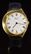 Chopard 18ct gold wristwatch ref. 1048 with black hands and Roman numerals, white dial, 'C' shaped