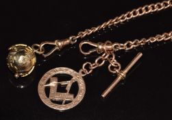A 9ct rose gold Albert / watch chain, 9ct rose gold Masonic pendant (24.9g) and a 9ct gold Masonic