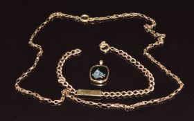 A 9ct rose gold chain, 9ct rose gold bracelet (9.9g) and a 14k gold pendant set with an opal