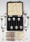 Cased set of hallmarked silver coffee bean spoons, Birmingham 1937, maker William Suckling Ltd,