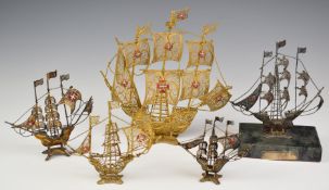 Five filigree (some possibly silver gilt, the example on the base likely silver) Portuguese