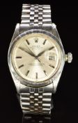 Rolex Oyster Perpetual Datejust gentleman's automatic wristwatch ref. 1600 with date aperture, steel