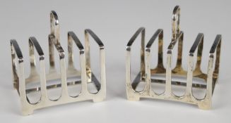 Pair of George V hallmarked silver five bar toast racks, Sheffield 1917, maker James Dixon & Sons