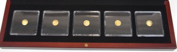 Big 5 set of five miniature gold coins depicting animals, each 24ct 0.5g, in case with certificate