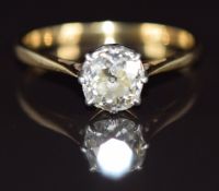 An 18ct gold ring set with an old cut diamond of approximately 1.1ct, 2.7g, size R