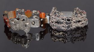 Two Victorian silver bracelets, one set with agate with belt buckle clasp