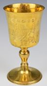 Elizabeth II feature hallmarked silver gilt commemorative goblet, Birmingham 1977, maker T Hill,