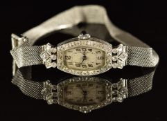 Vertex Art Deco platinum ladies cocktail wristwatch with approximately 1ct of transitional cut