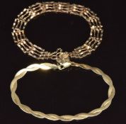 A 9ct gold gate bracelet and 9ct gold plaited bracelet, 8.1g, 18cm long
