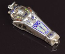 Egyptian Revival silver charm set with enamel, 3cm