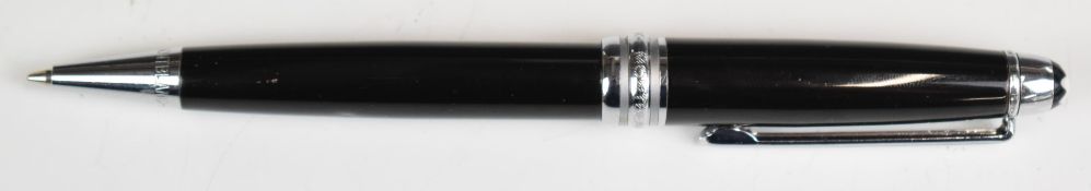Montblanc Meisterstuck ballpoint pen with black resin body and plated fittings.