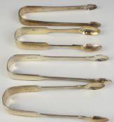 Four pairs of Georgian and early 19thC hallmarked silver sugar nips with bright cut decoration,