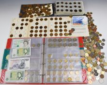 Amateur coin and banknote collection including redeemable currency, silver and Victorian crown, both