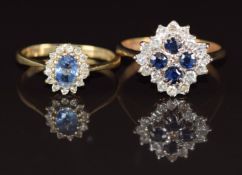Two 9ct gold rings set with sapphires and diamonds, 4.7g, size N & J