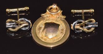 A 9ct gold fob and a pair of 9ct gold bi-coloured cufflinks, 10.2g