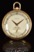 Longines 18ct gold Art Deco keyless winding open faced pocket watch with inset subsidiary seconds