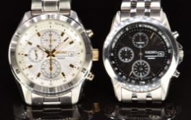 Two Seiko chronograph wristwatches ref. 7T92-0LV0 with date aperture, gold hands and hour markers