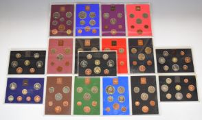 Elizabeth II Great Britain year type coin sets in seventeen perspex cases 1970 through to 1986,