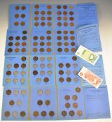 Whitman folders number 1, 2, 3 and 4, most incomplete, together with two UK banknotes
