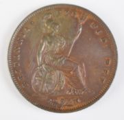1841 Queen Victoria copper penny, EF