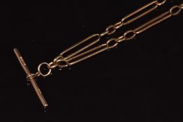 A c1920 9ct rose gold Albert / watch chain made up of oval and elongated links, 22.4g, 40cm