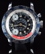 Exactima Sport gentleman's world time chronograph wristwatch with blue dial and bezel, white sub