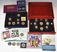 A collection of Royal Mint commemorative coins in presentation packs including 1970 proof set,