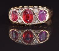 A 9ct rose gold ring set with paste and diamonds, Birmingham 1923, 2.2g, size J