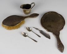 Hallmarked silver items comprising milk jug, Chester 1919, maker  Barker Brothers, height 8cm, two