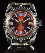 Delta skin diver's wristwatch with date aperture, luminous hands, blue hour markers and Arabic