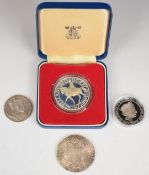 Maria Theresa silver coin together with a cased Royal Mint 1977 crown, an Edward and Queen Alexandra