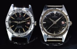 Two gentleman's skin diver's wristwatches Newmark and AGCN, each with date aperture, silver hands