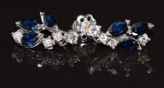 A pair of 18ct white gold earrings set with marquise cut sapphires and diamonds, 3g