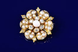A late Victorian metamorphic pendant/ brooch in the form of a flower set with a conch pearl (8mm),