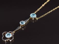Art Deco 15ct gold necklace set with zircons with a platinum finish, 5.3g, 48cm long, pendant 4.5cm