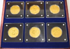 Big 5 set of six limited edition (of 1000) 1/200oz 24ct gold coins, each depicting an animal, in