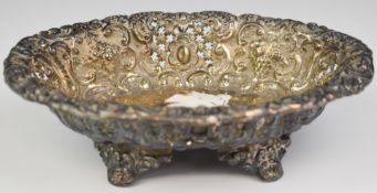 Victorian Walker & Hall hallmarked silver oval pierced and repoussé decorated bonbon dish or bowl
