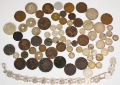 Roman, Georgian, Victorian and later world coinage including 1913 German Drei Mark, cartwheel penny,