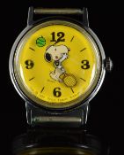 Timex Snoopy wristwatch depicting Snoopy playing tennis with 'mystery' dial, tennis racquet