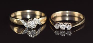 Two 9ct gold rings set with diamonds, 4.3g, size M & N