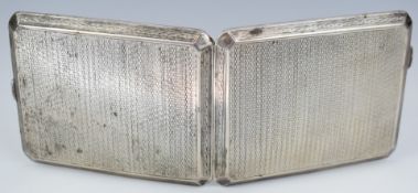 Art Deco hallmarked silver cigarette case with engine turned decoration, engraved to inside with