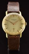 Corona 18ct gold gentleman's wristwatch with subsidiary seconds dial, gold hands and hour markers,