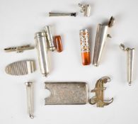 Hallmarked and other silver items comprising four cigar and similar holders in cases, length of