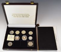 Four silver proof coins comprising 1995 Queen Elizabeth the Queen Mother £5 coin, similar 1994