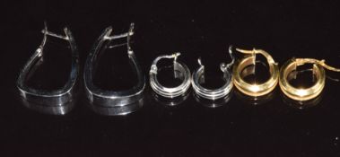 Two pairs of 18ct white gold earrings and a pair of 18ct gold earrings, 8.4g
