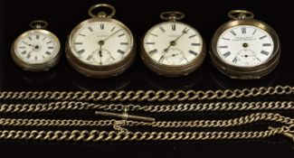 Four silver open faced pocket watches comprising H Samuel of Manchester 'Acme Lever', J G Graves