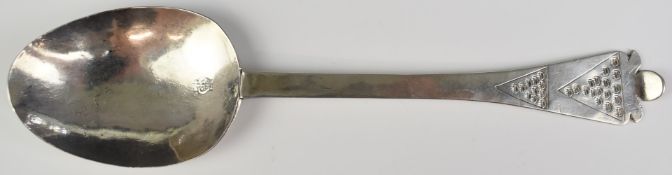 Charles II likely English provincial hallmarked silver dog nose or trifid spoon, marked three